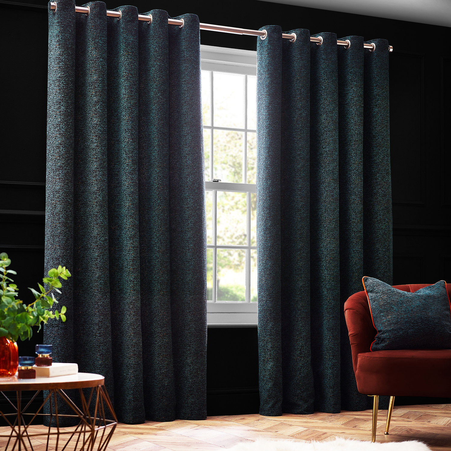 Galaxy Chenille Eyelet Curtains - Emerald / 137cm / 117cm