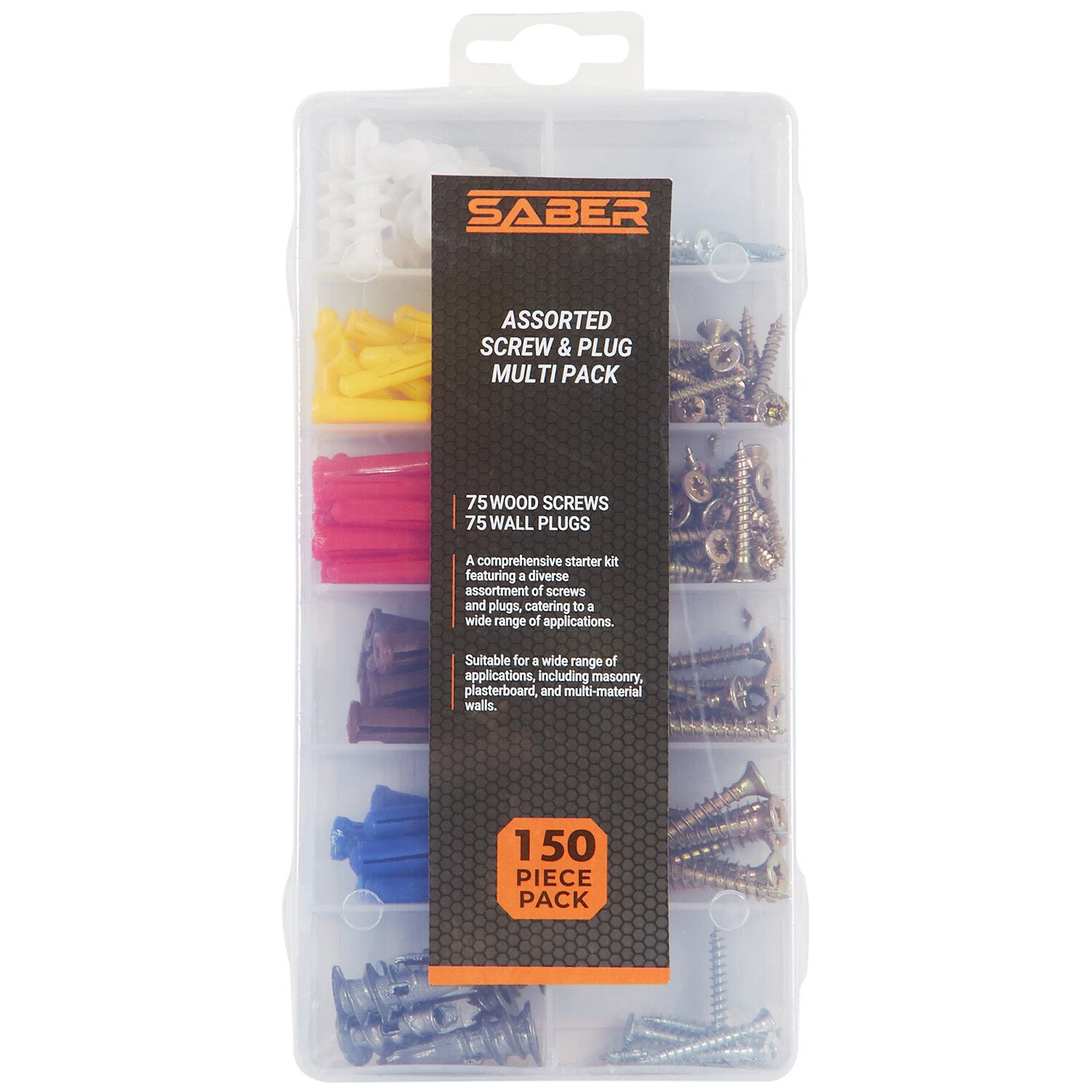 Saber 150 Piece Screw and Plug Set - Multicolour