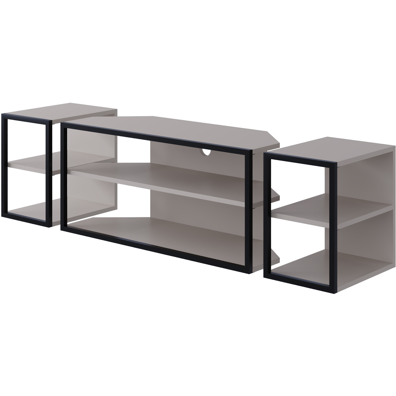 Echo Modern TV Unit Set Metal Frame and Open Shelves with 2 Side Unit