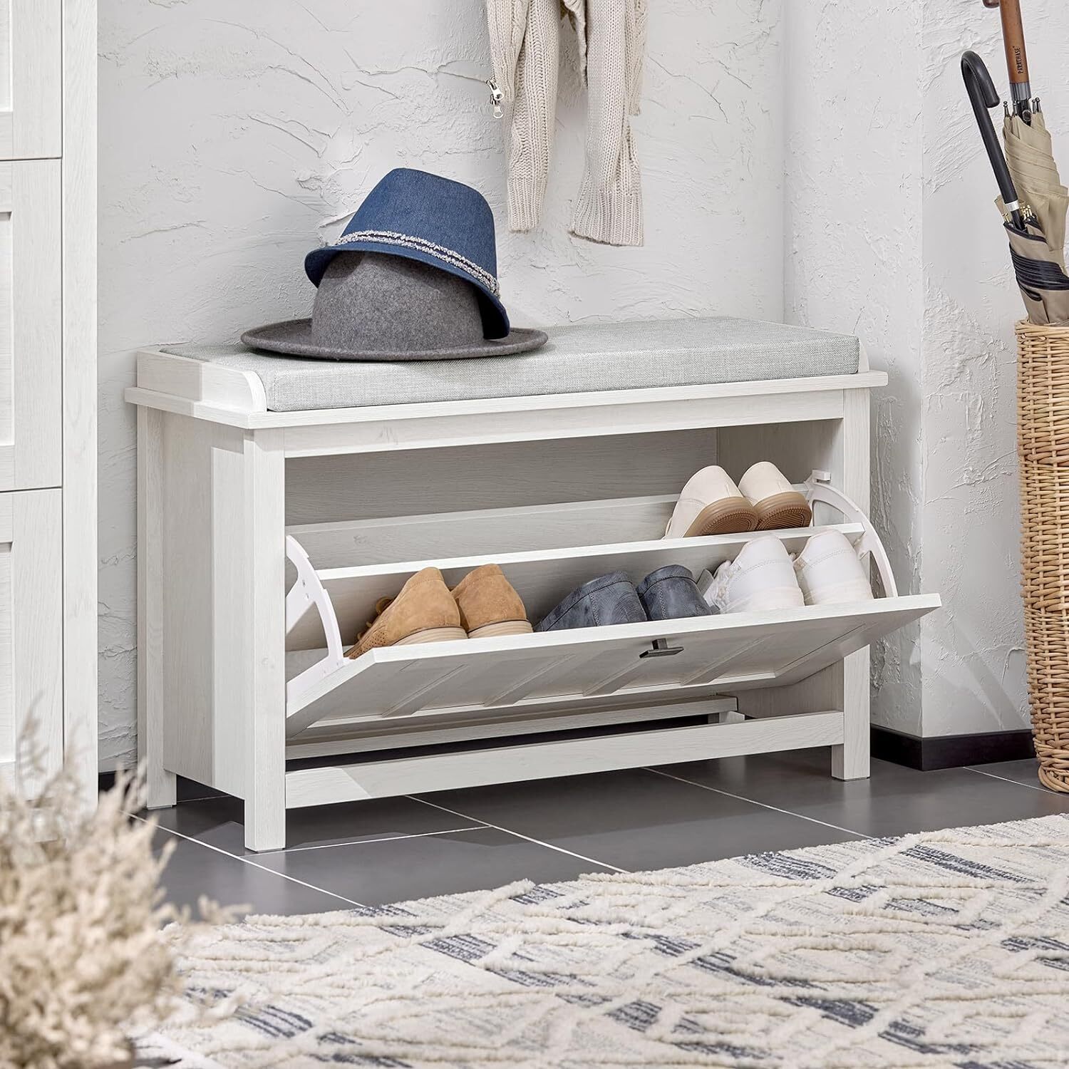 Shoe Storage Cupboard Vintage - White 50cm