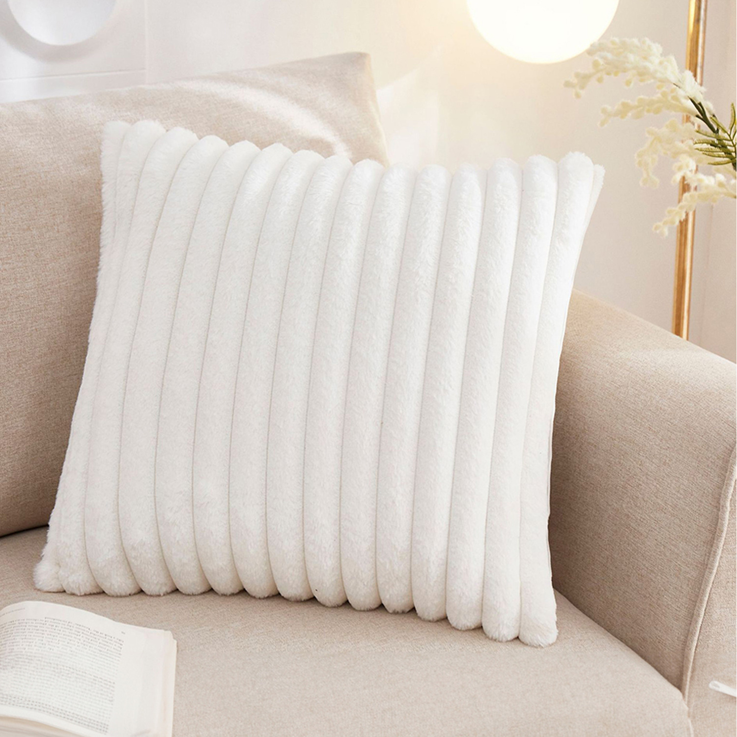 Plush Sofa Throw Pillow with Removable Cover - White