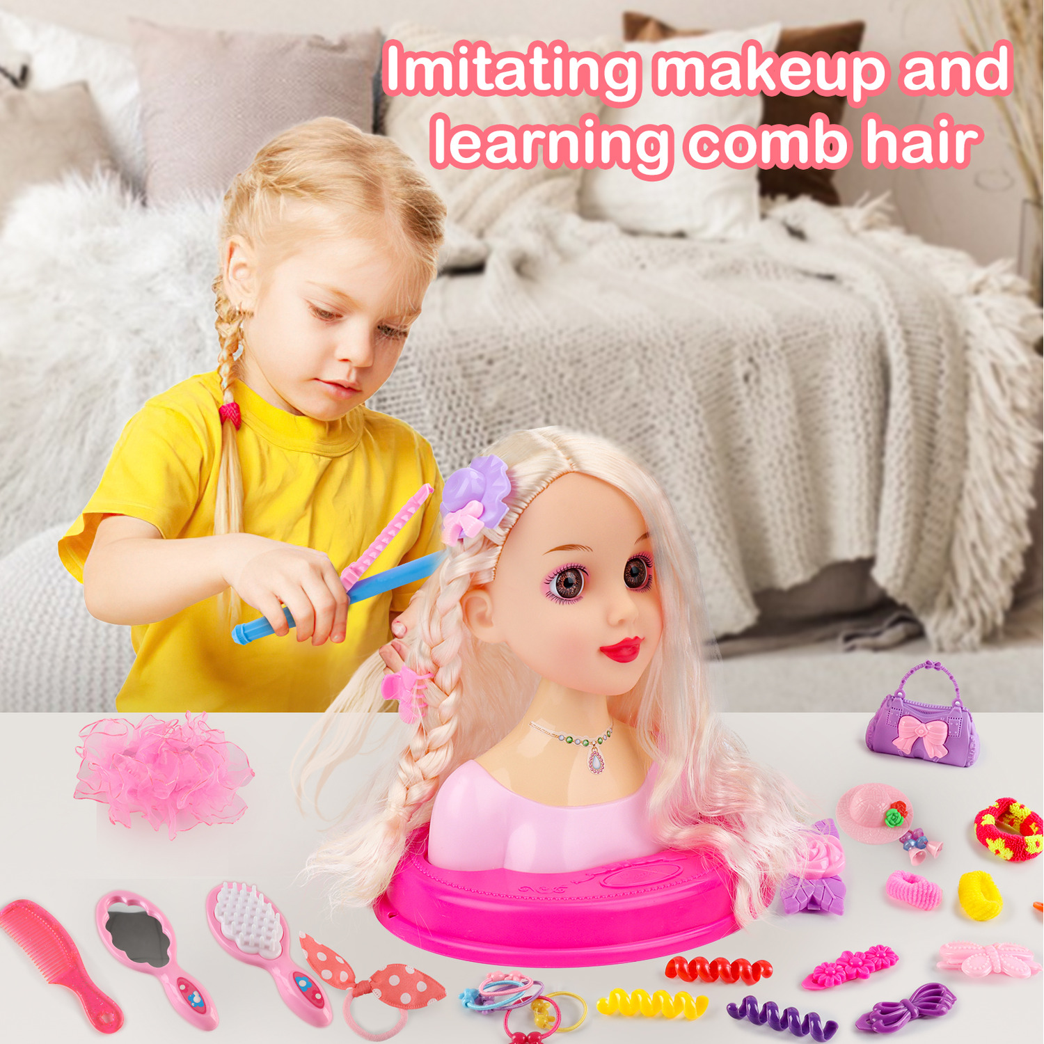 thumbnail image 2 of Styling Head Doll For Girls - Realistic Hair & Makeup Play Set For Creative Kids 2 of 11