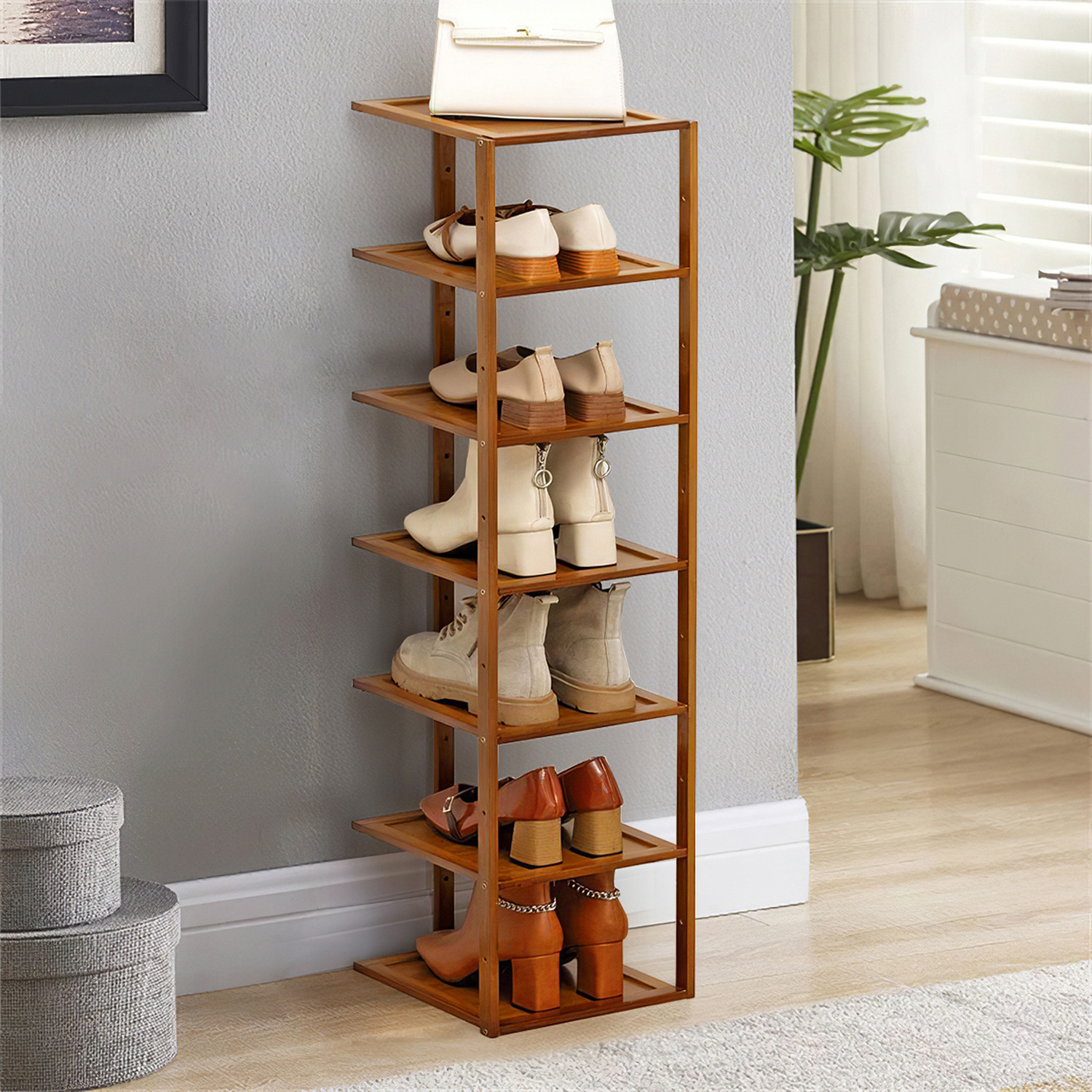 7-tier Entryway Bamboo Shoe Rack - Brown