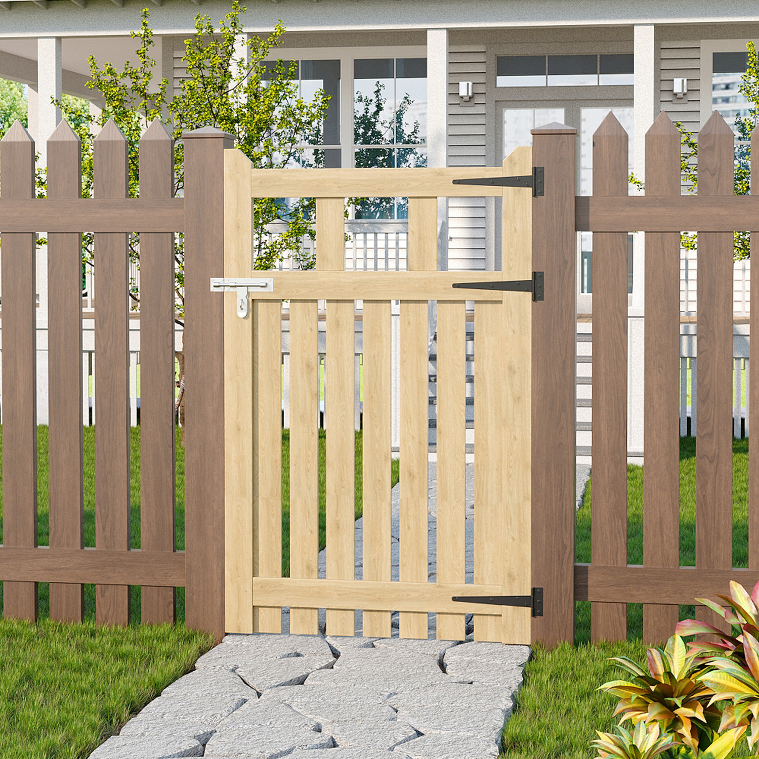 Lifeideas Outdoor Wooden Garden Gate With Door Bolt - Wood Colour / 76Cm / 120Cm