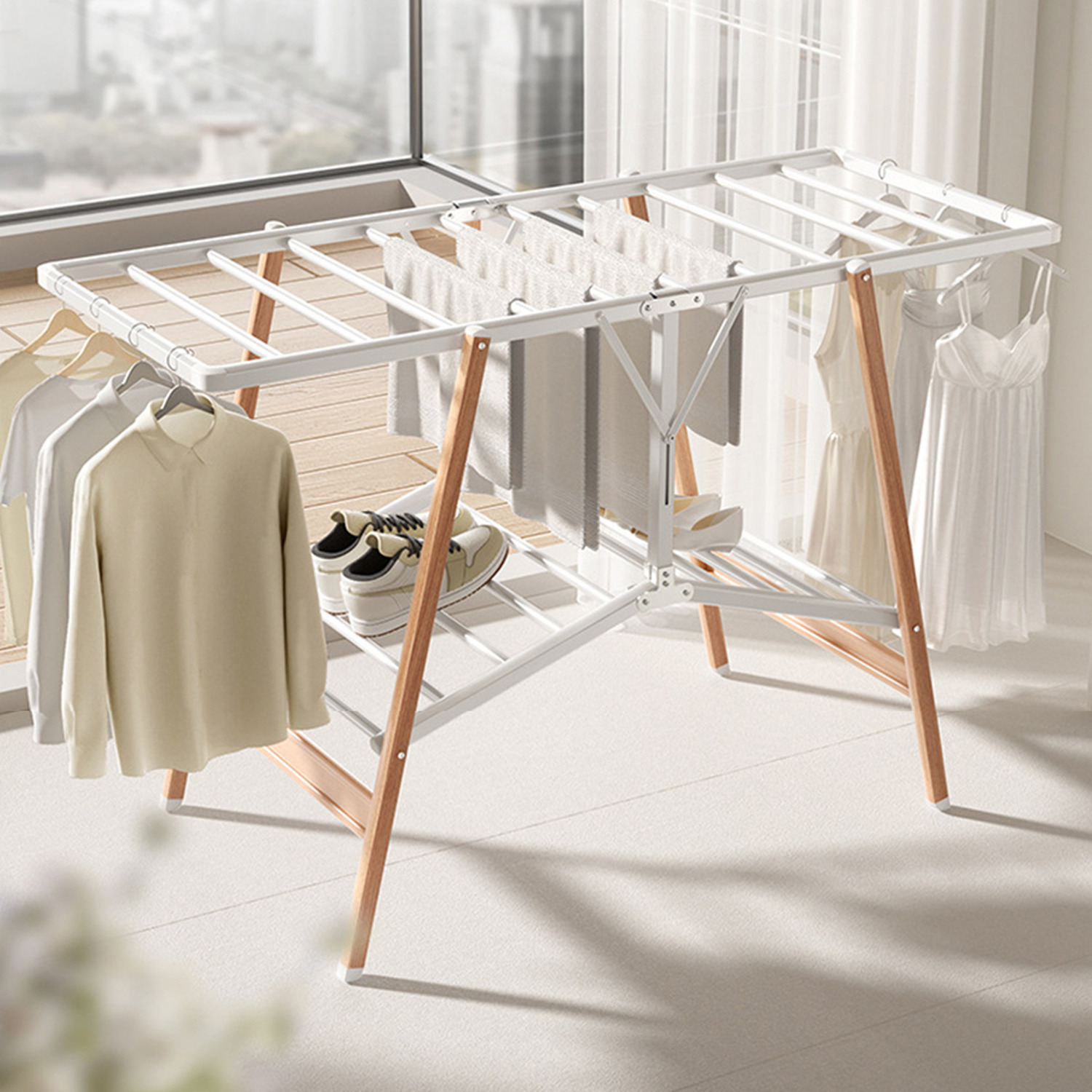 Indoor Airers Foldable Aluminium Clothes Rack -  White