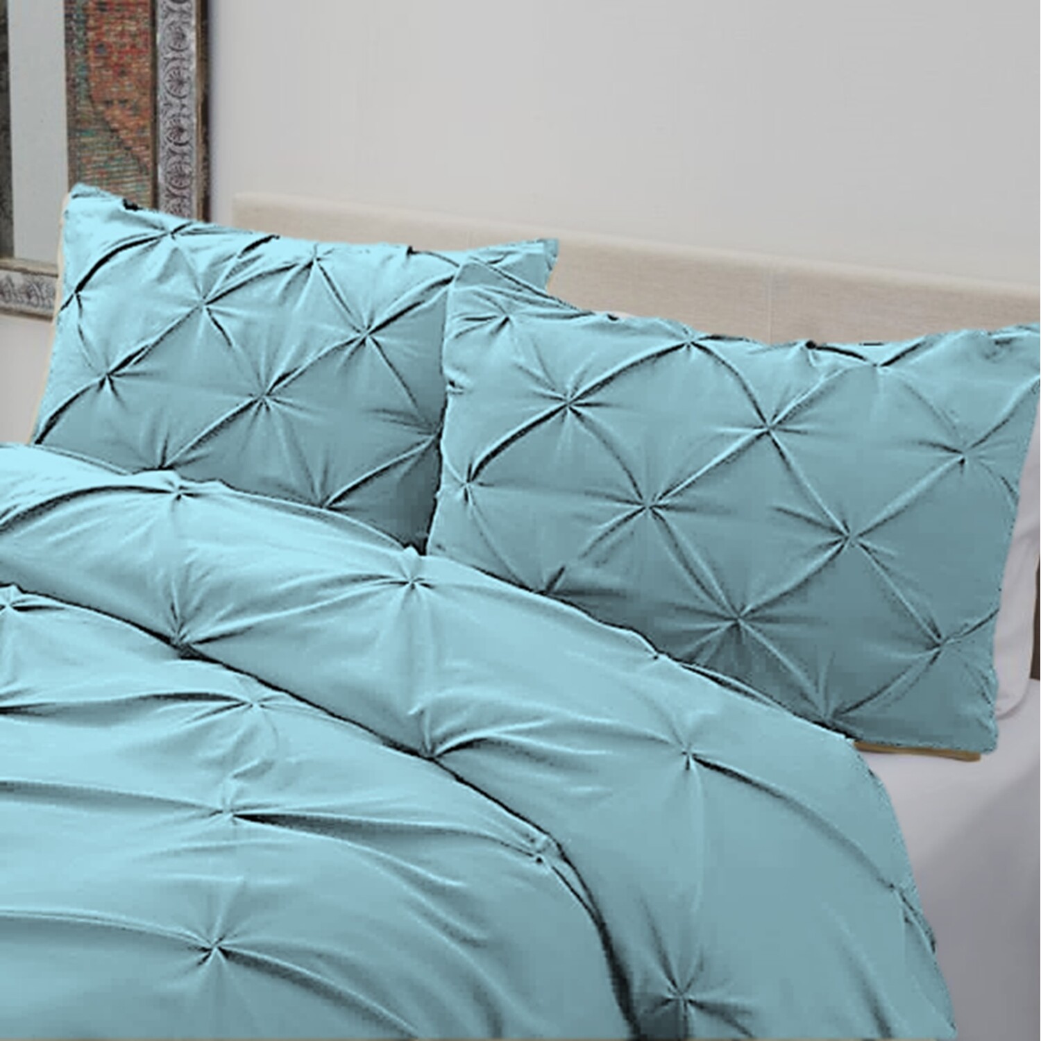 Pintuck Bedding Duvet Cover Set With Matching Pillowcases - Ocean Blue Single