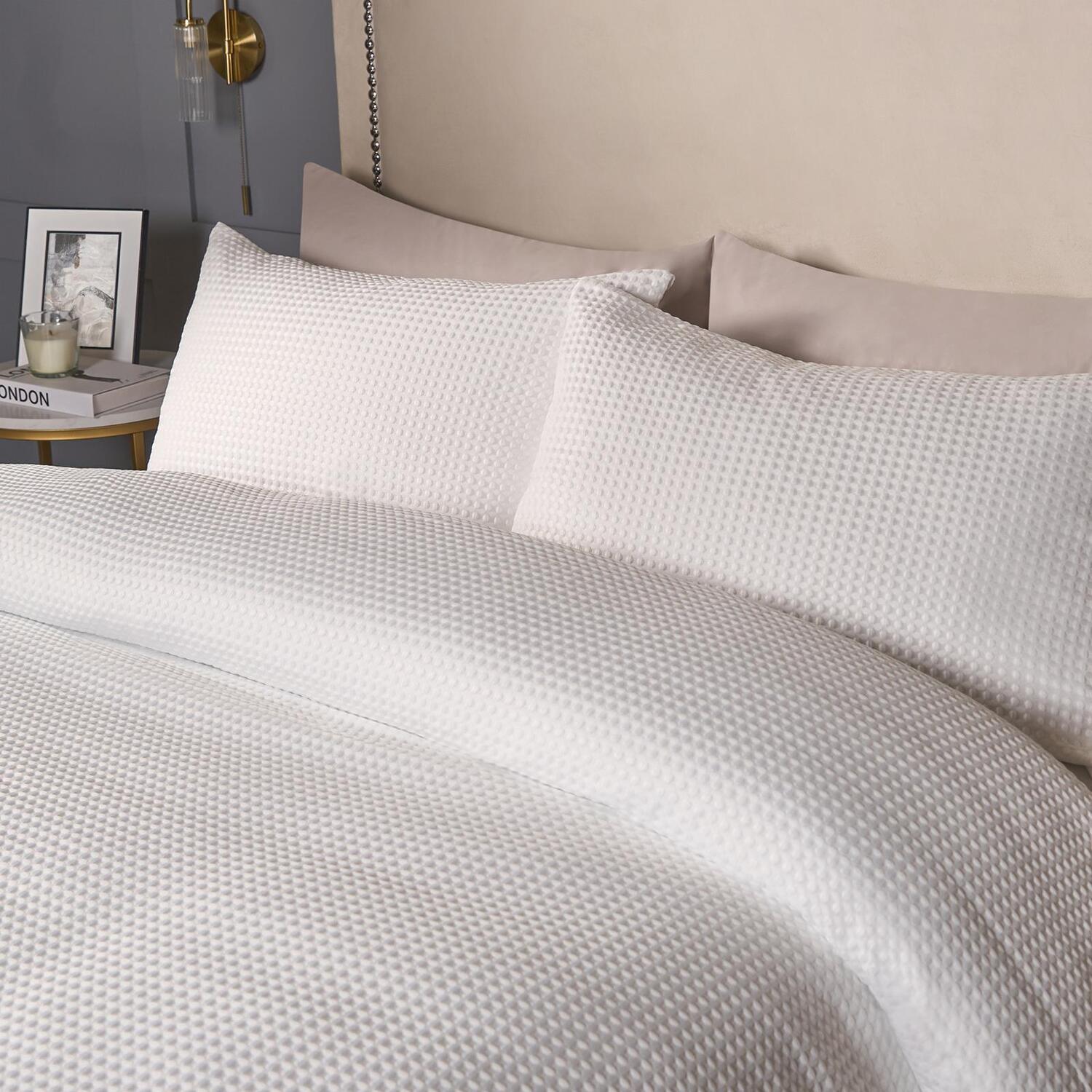Waffle Texture Duvet Cover Set - White Superking