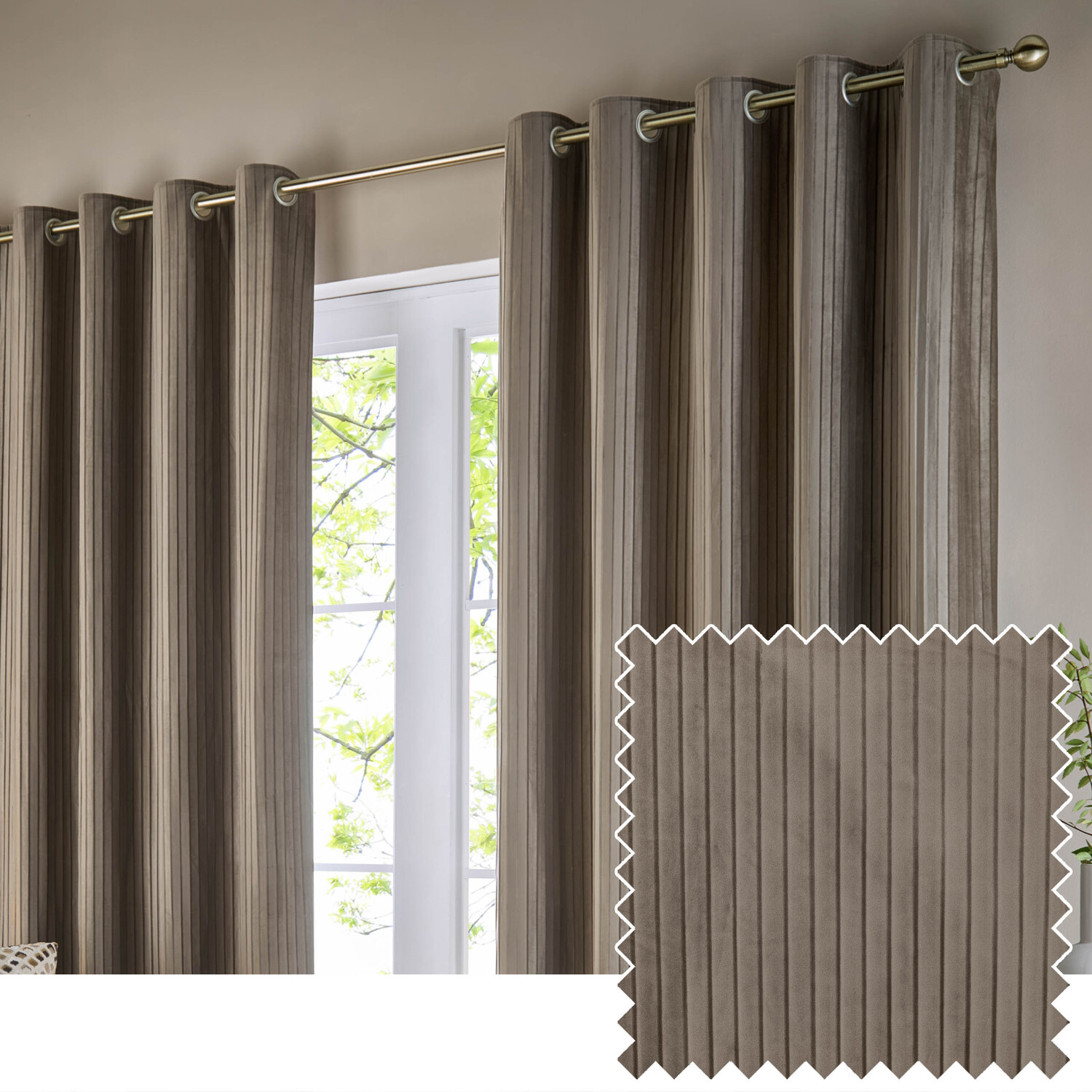 Corinthian Velvet Room Darkening Eyelet Curtains - Taupe / 137cm / 229cm