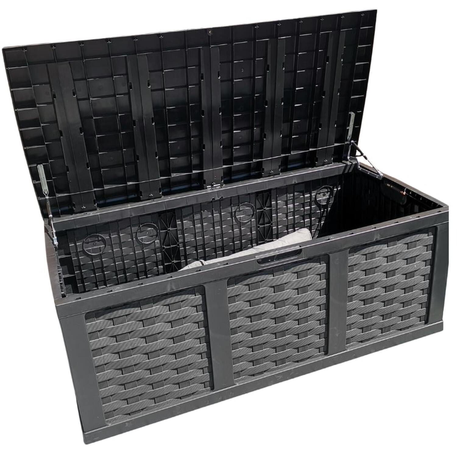 Samuel Alexander HUGE XXL 634 Litre Rattan Style Garden Cushion Storage Box - Sit on Lid ? Black, Black