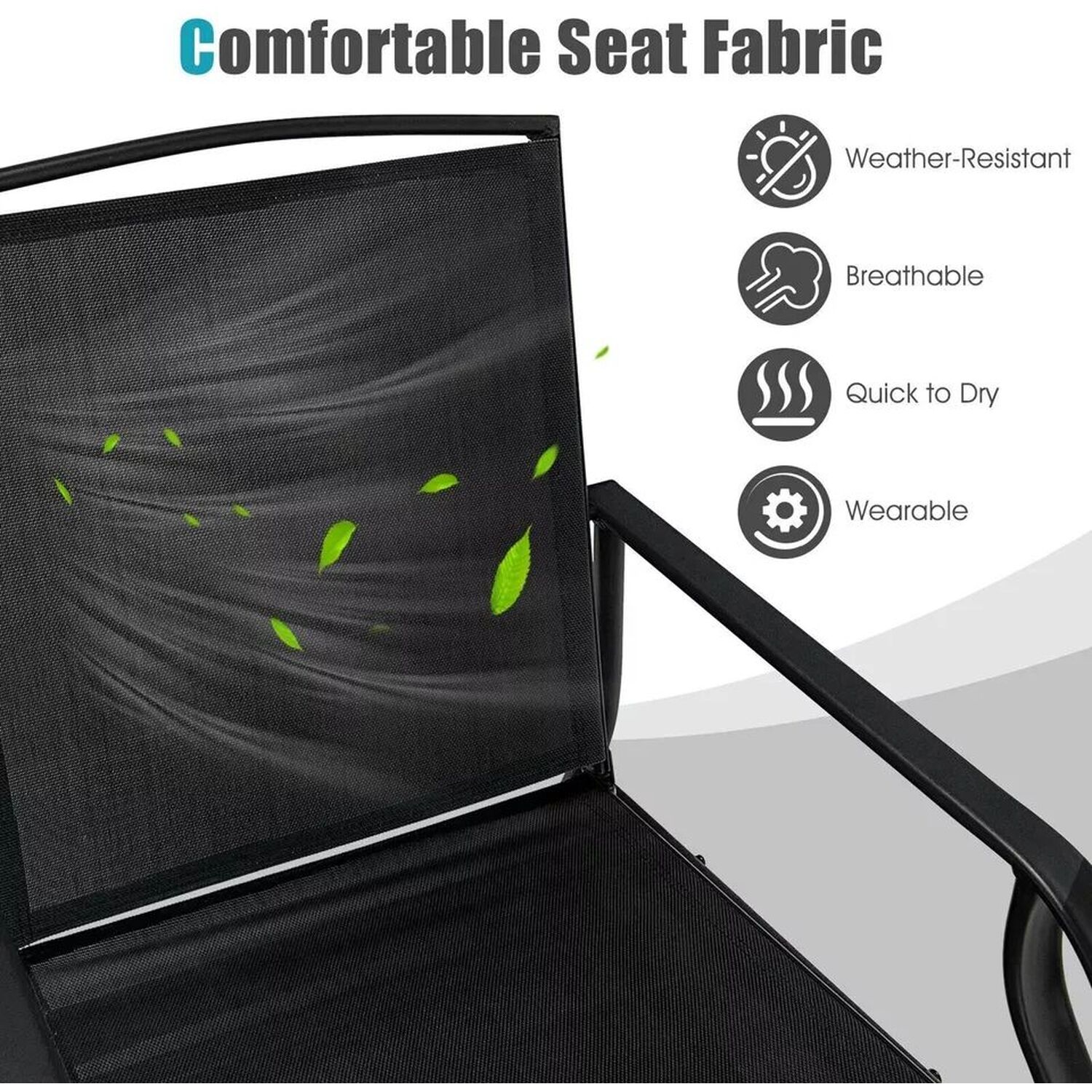 Chair And Table Set Garden With Hole For Umbrella - Black