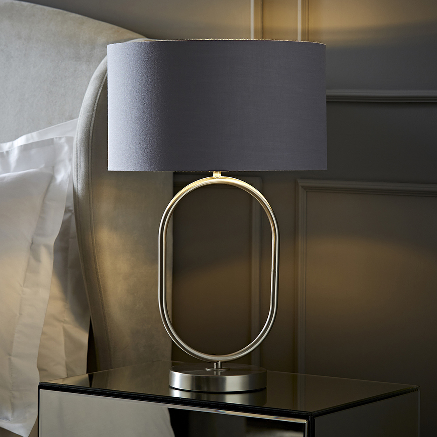 Image of Antonia Brushed Chrome Oval Table Lamp&hellip;