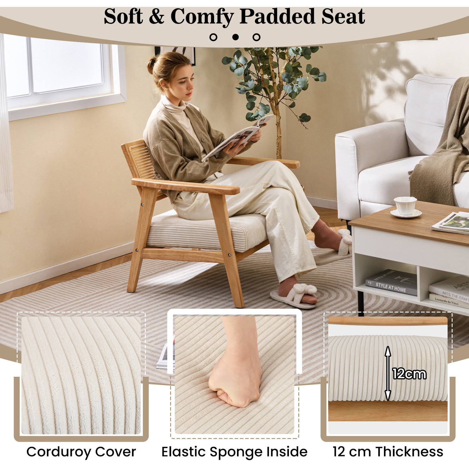 Corduroy Accent Chair Leisure Chair - Natural