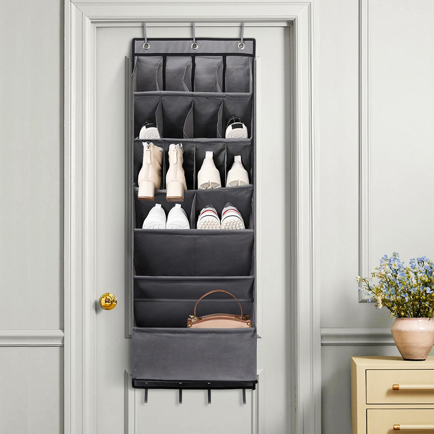 Livingandhome Shoe Storage Door Hanging Organizer - Grey