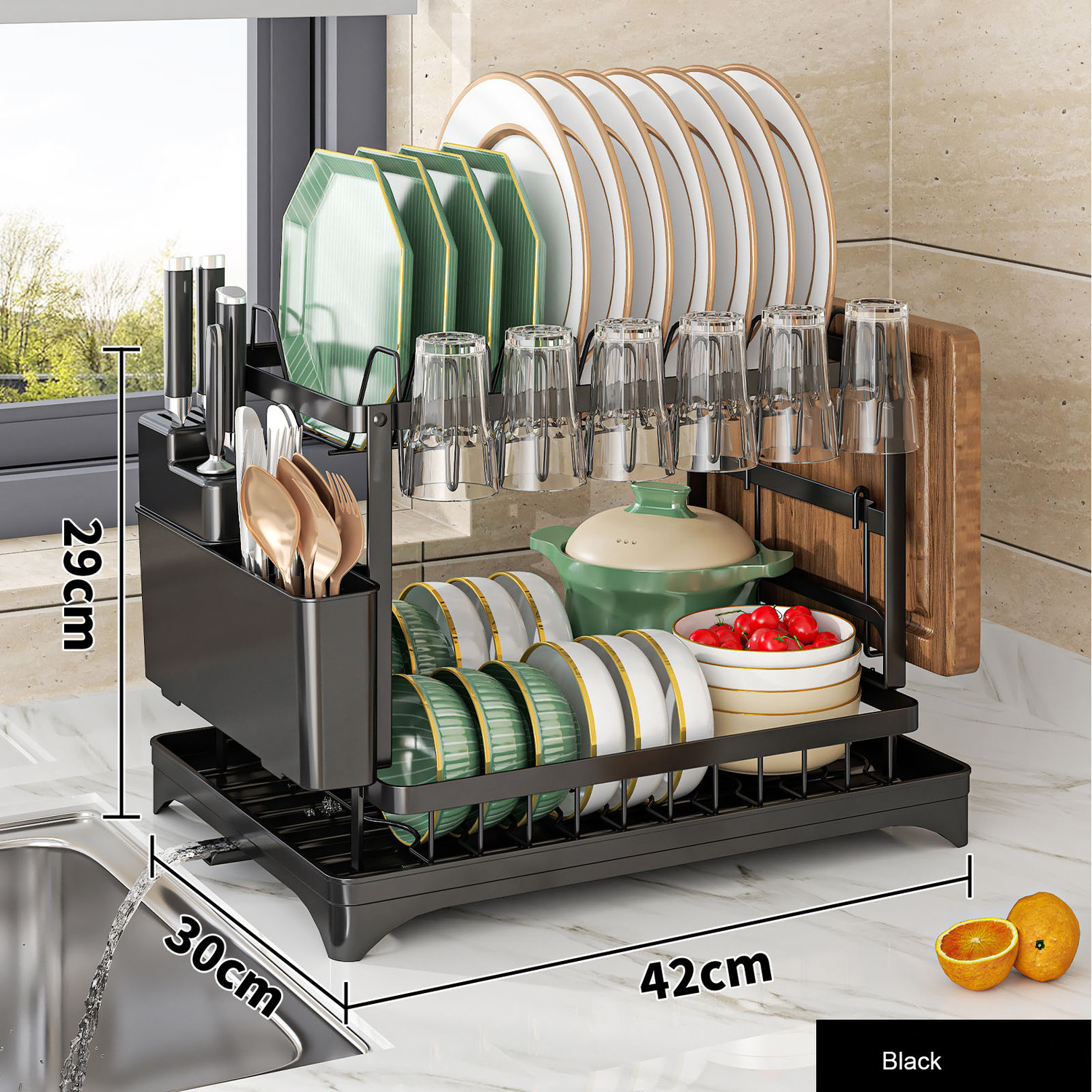Efficient 2 Tier Dish Drying Rack with Drainboard