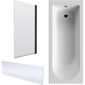 Shower Bath Round Tub, Front Panel, Bath Screen, 1700x 700mm, Black
