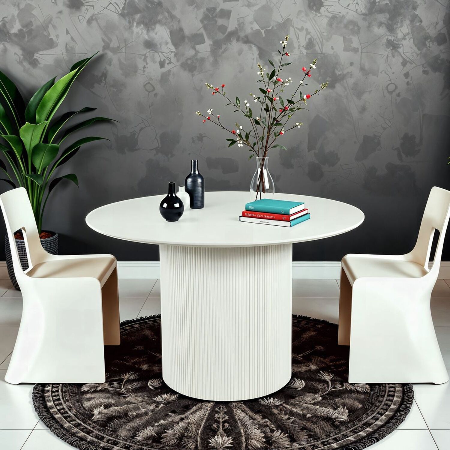 Sombra Round Wood Grain Effect Dining Table - White