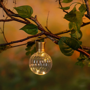 Hanging Solar Light Bulb Lantern Clear Garden Solar Warm White LEDs