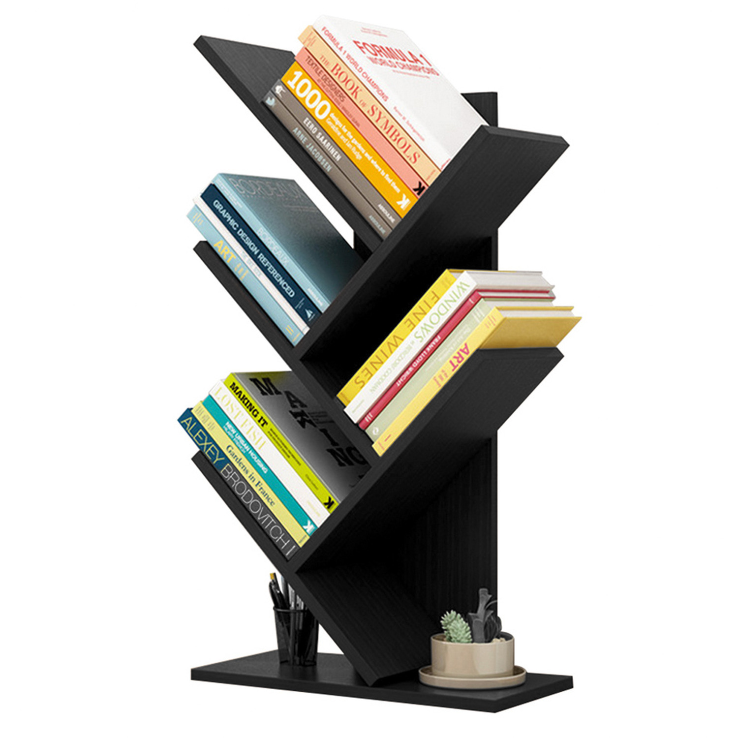 The Hot Sale Bookcase Rustic Standing Tree Shelf Wood Display Rack - Black Walnut