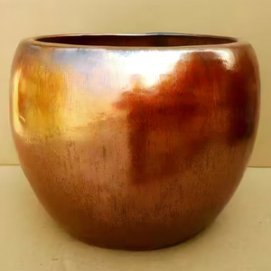 Round Garden Planter in Glazed Metallic Bronze Finish