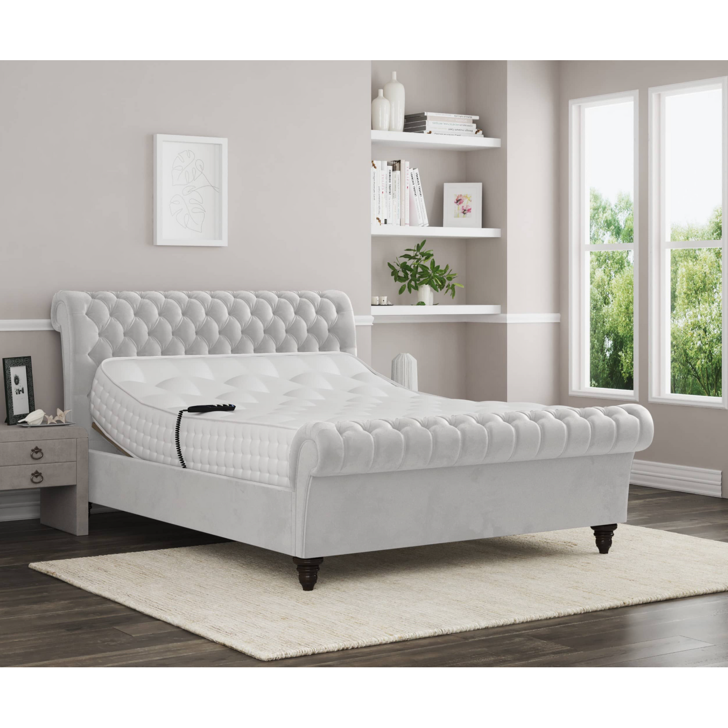 Lucia Electric Adjustable Upholstered Sleigh Bed Frame - Off White King