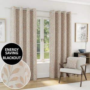 Sherwood Natural Blackout Jacquard Leaf Eyelet Curtains