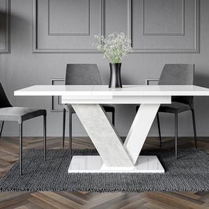 Extendable Marble Effect Dining Table, 120-160 cm Length Dubai, (WHITE GLOSS)