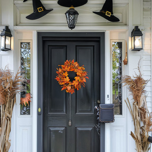 Autumn Maple Leaf Wreath with Berries with LED Lights