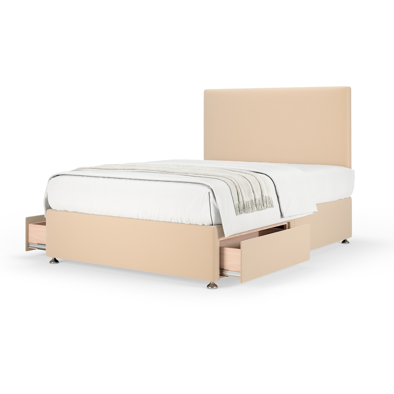 Plush Velvet Divan Base With Storage And Plain Headboard - Natural King 45kg