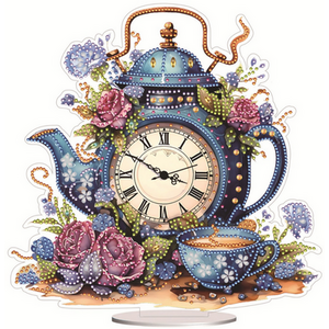 Floral Teapot Clock Diamond Painting Kit