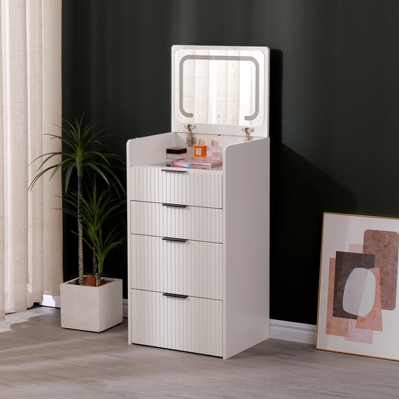 WestWood Textured LED Vanity Dressing Table 3 Drawers Flip Mirror