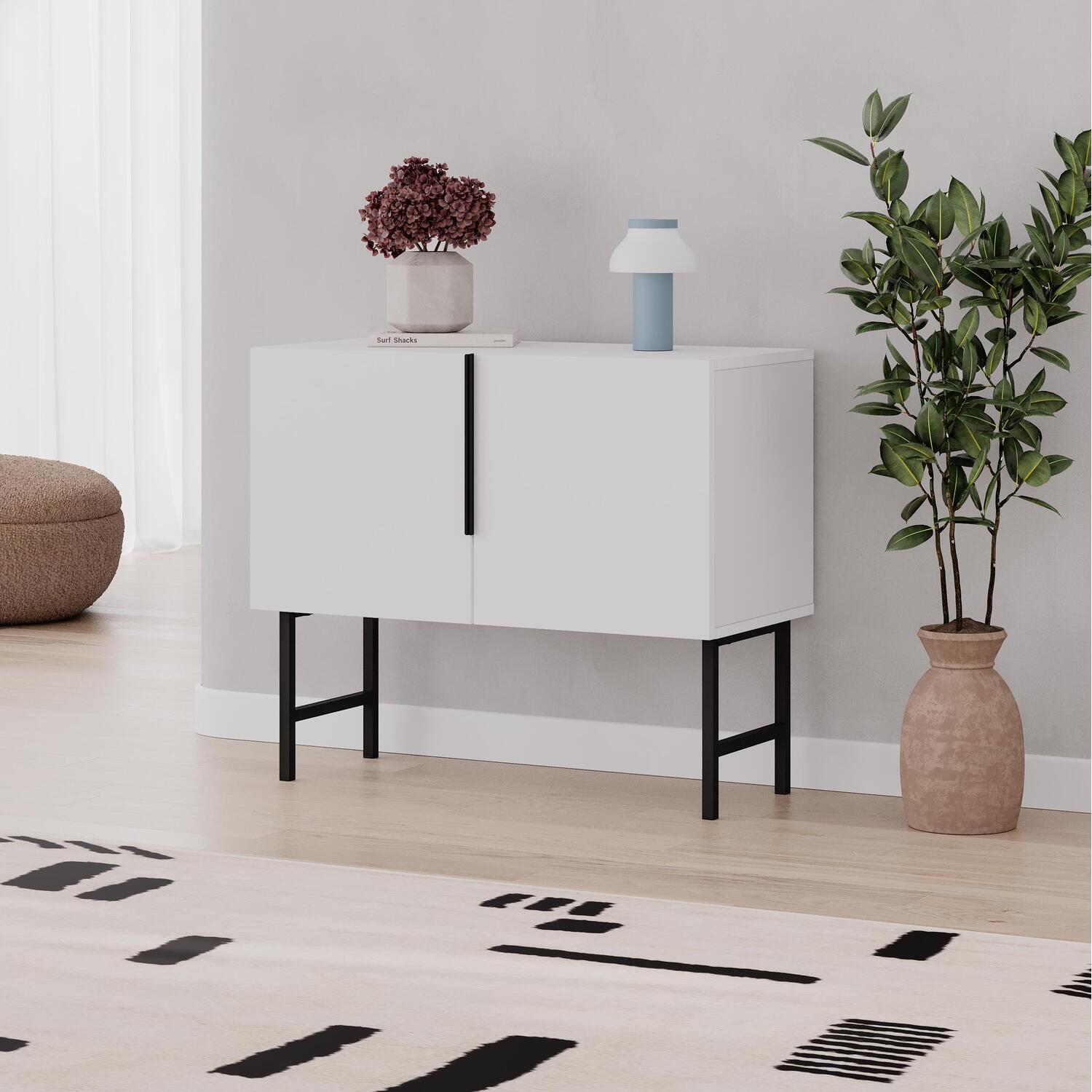 Decortie Modern Tona Sideboard Cabinet with 2 Soft-Close Doors - White