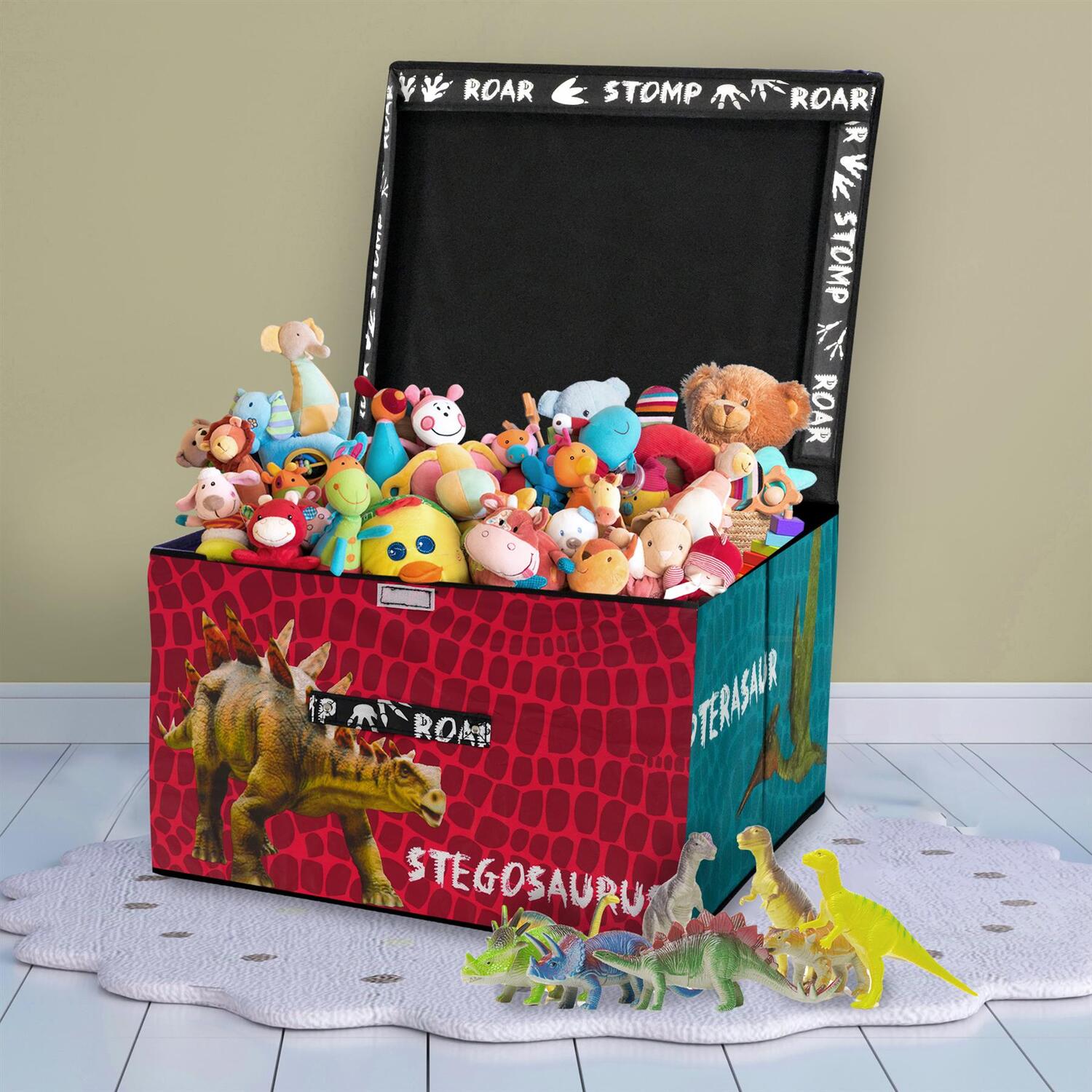 Large Foldable Kids Toy Storage Box Dinosaur Design - Multicolour