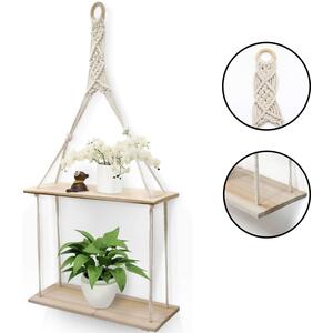 2 Tier Hanging Shelf Macrame Rope Wall Storage