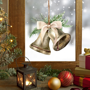 Rustic Double-Sided Christmas Bell Window Sticker