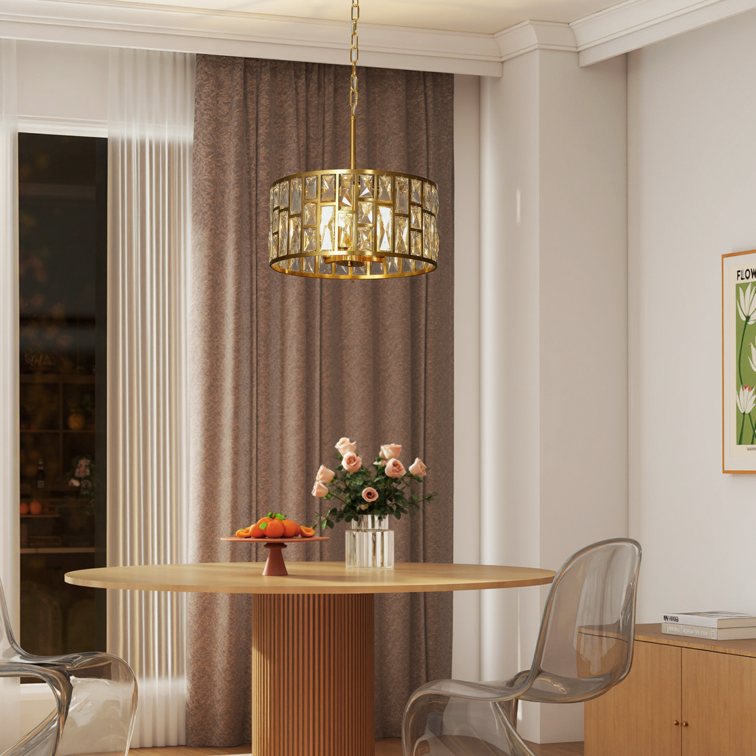 HOMCOM Modern 3-Light Crystal Chandelier