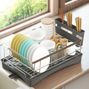 Stainless Steel Dish Drainer Rack with Plate Cutlery Holder and Tray