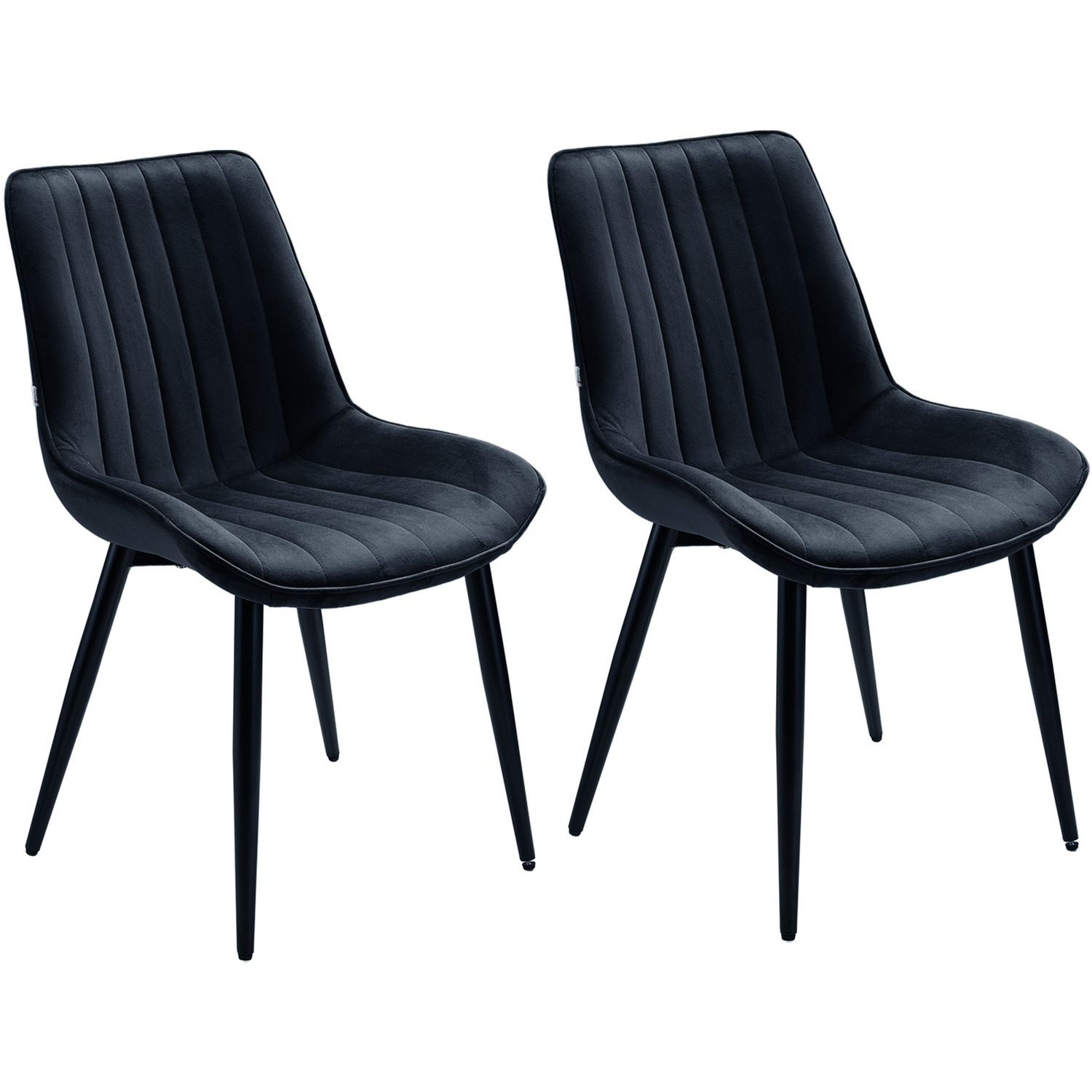Set Of 2 Channel-tufted Upholstered Dining Chairs - Black