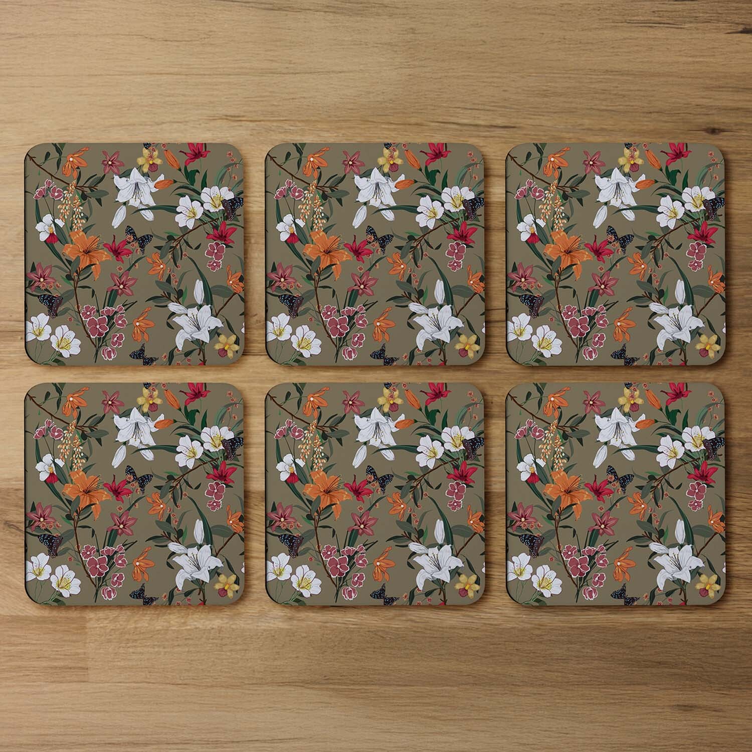 Selection Of Flowers Coaster - Brown