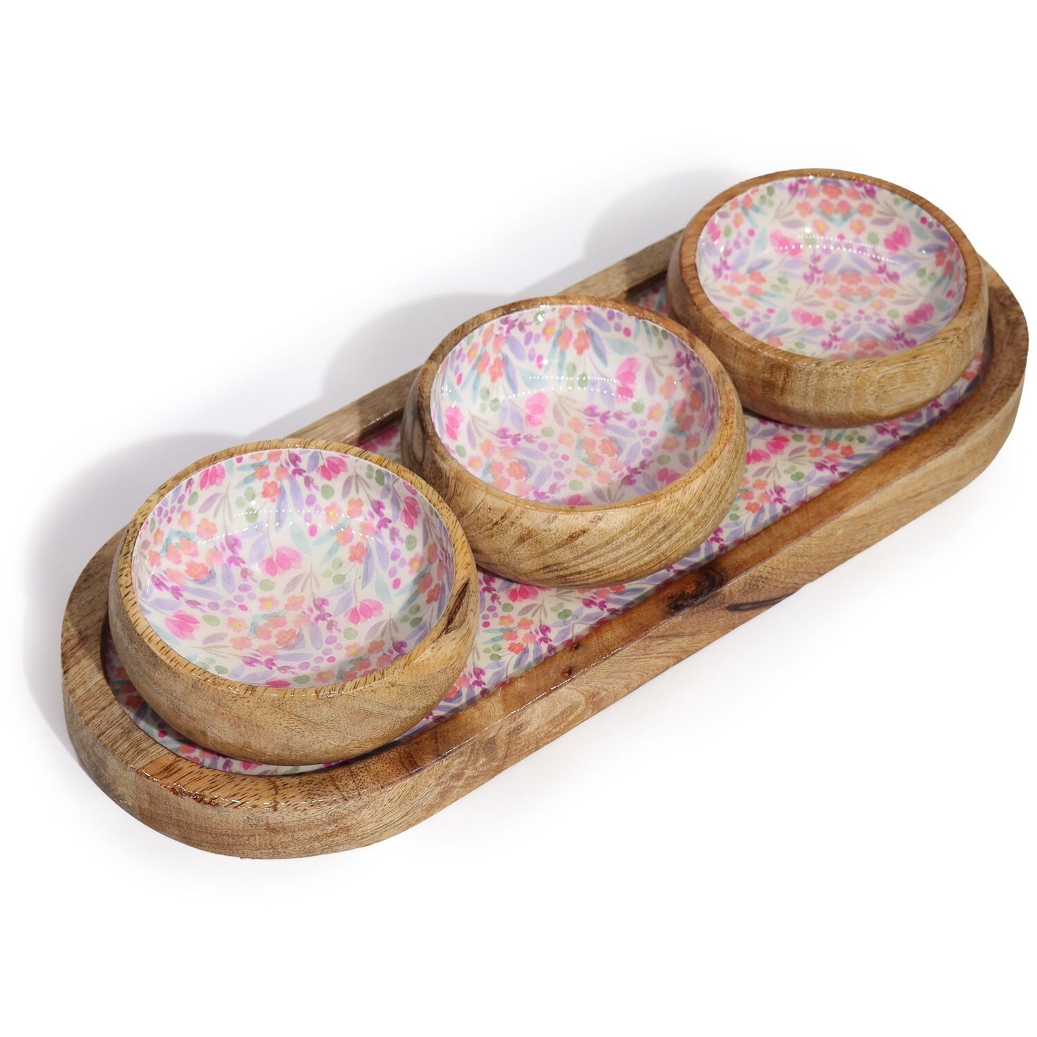 Image of Mango Wood Tray with 3 Bowls&hellip;