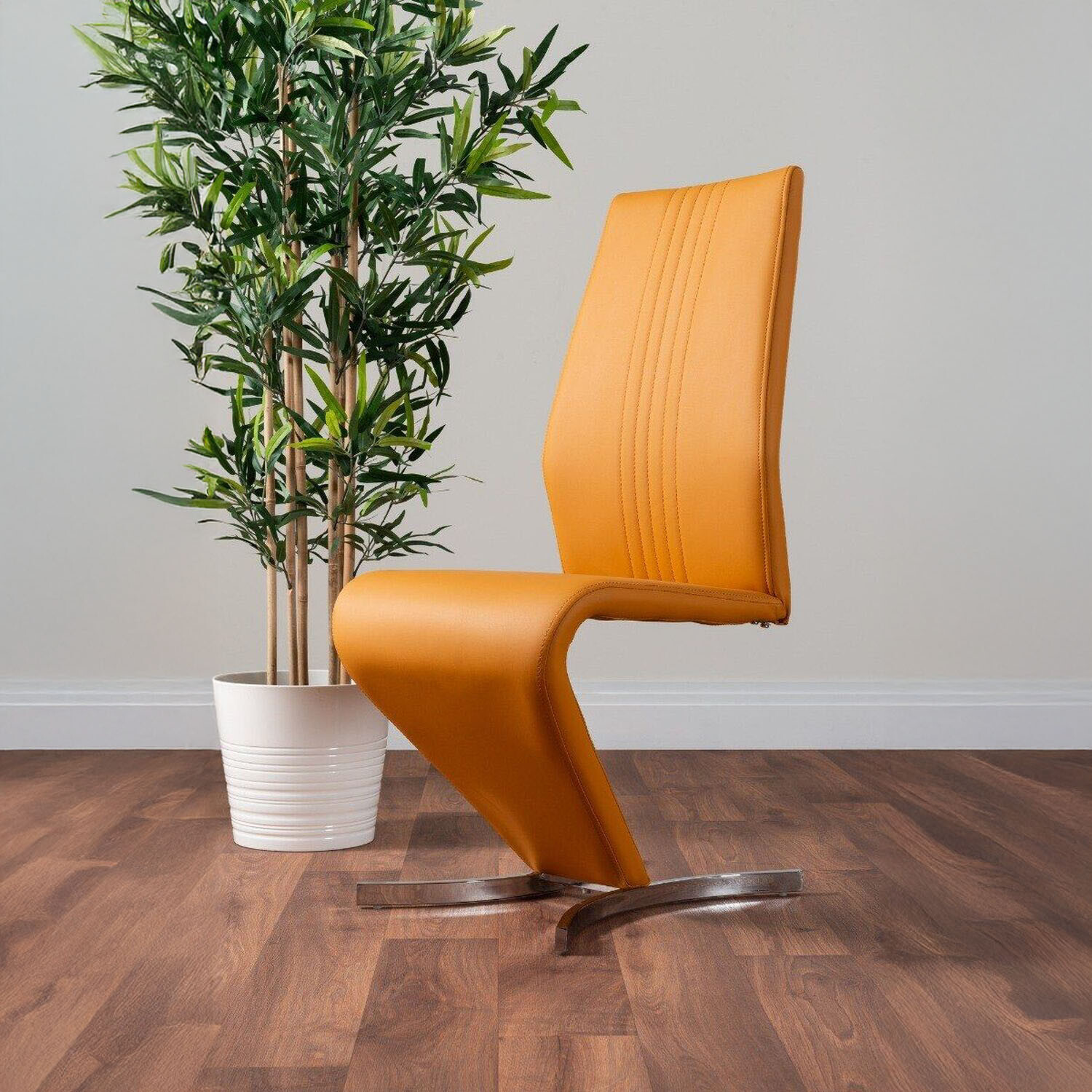 Furnitureboxuk Modern Dining Chairs - Willow Faux Leather Kitchen Dining Chairs X2 - Yellow
