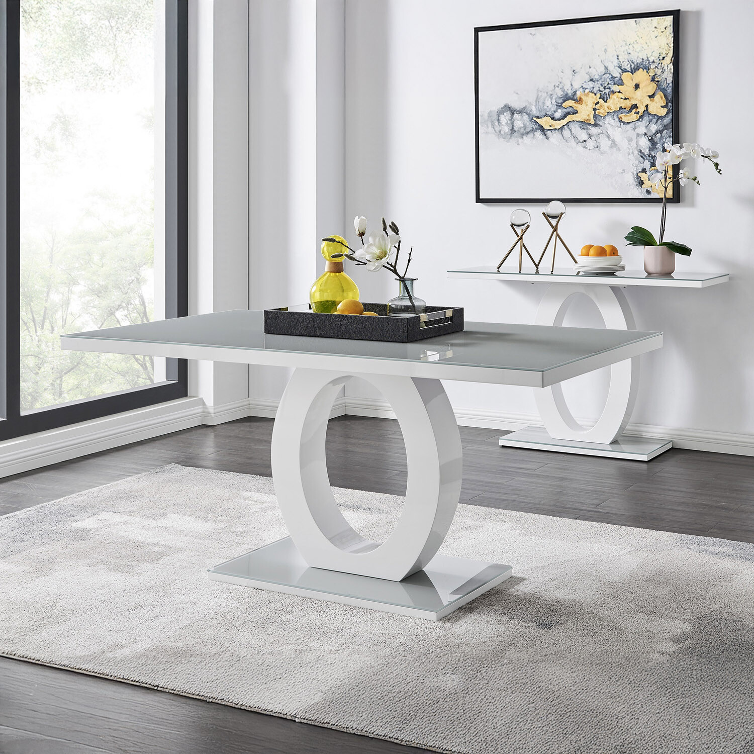 Furnitureboxuk Giovani Grey White Modern High Gloss And Glass Dining Table - Grey