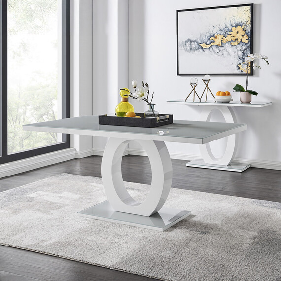 Giovani Grey White Modern High Gloss And Glass Dining Table