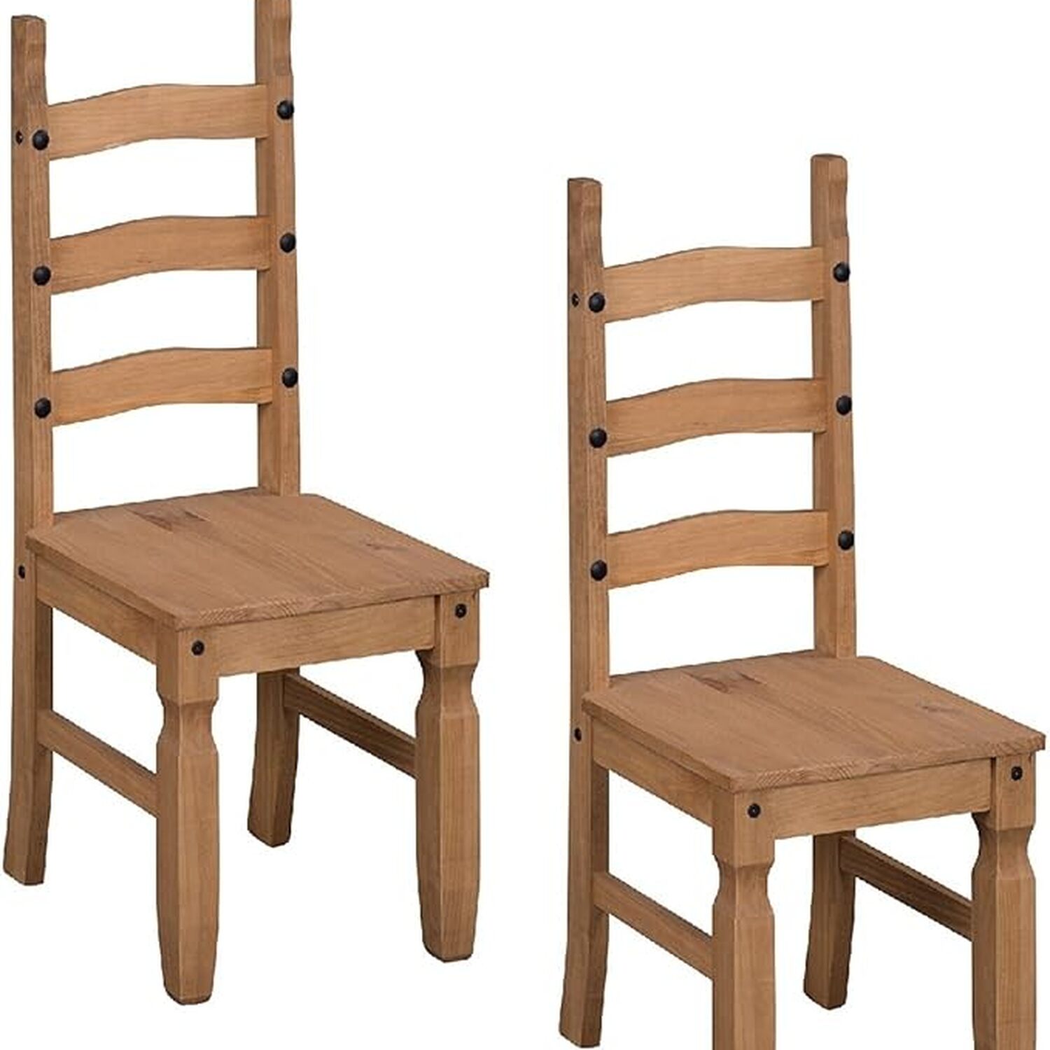 Corona Dining Chairs Pair X2 Solid Wood Mexican Pine Wooden - Antique Wax