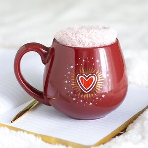 Sacred Heart Mug Pink Socks Set Cozy Valentines Gift