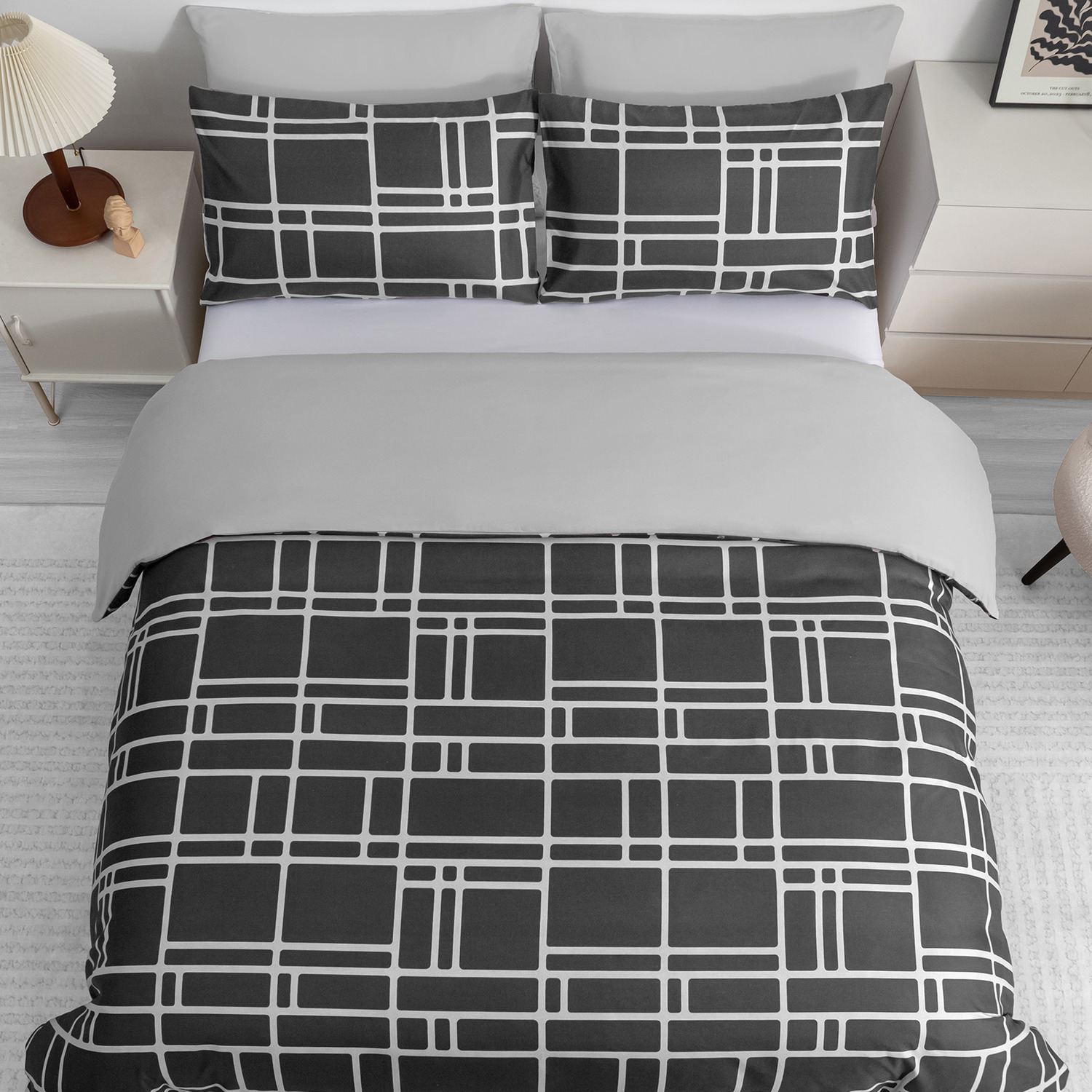 Bricks Microfibre Duvet Cover Set With Matching Pillowcase - Charcoal Double