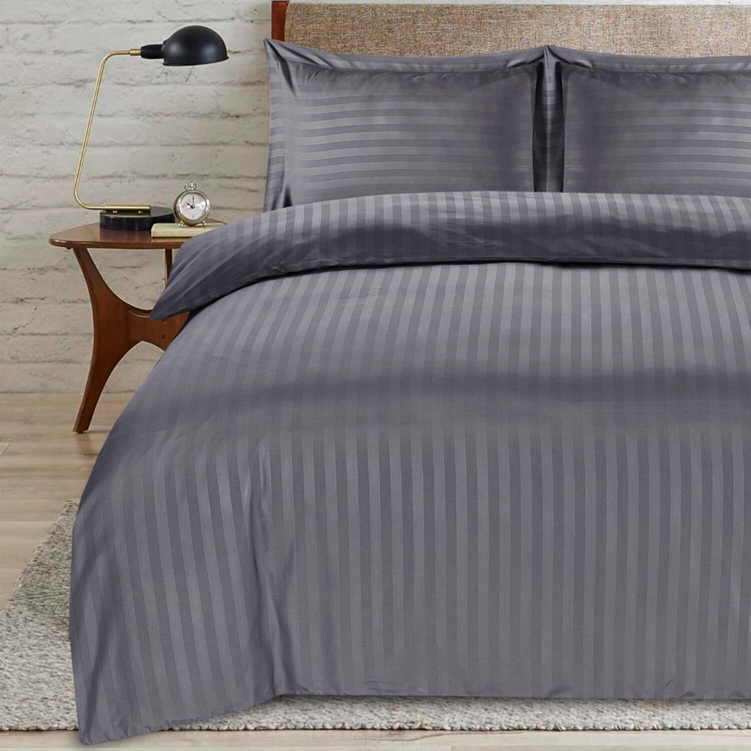 satin stripe s-king grey duvet - Grey