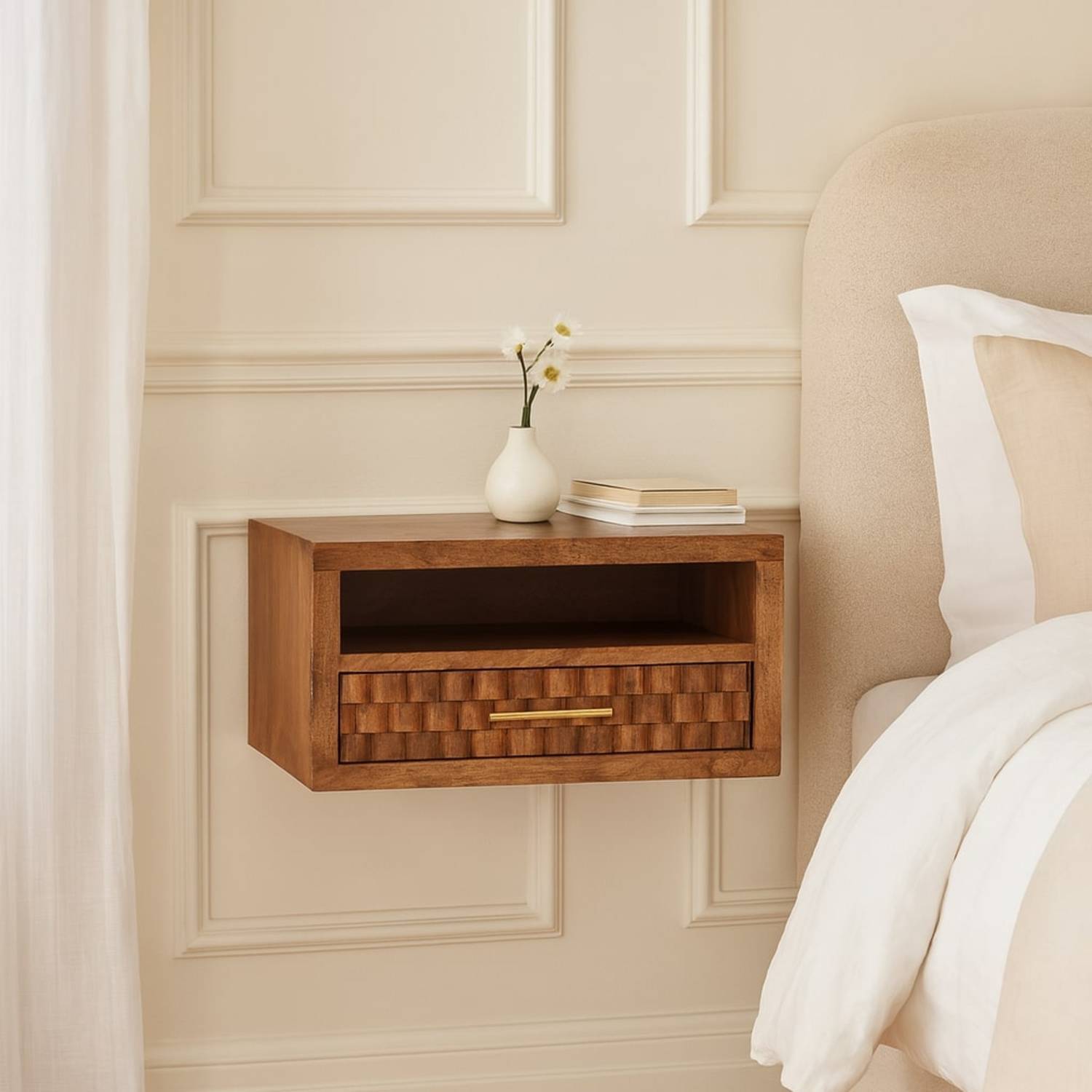 Solid Wood Cadiz Carved Slot-Drawer Bedside - Brown