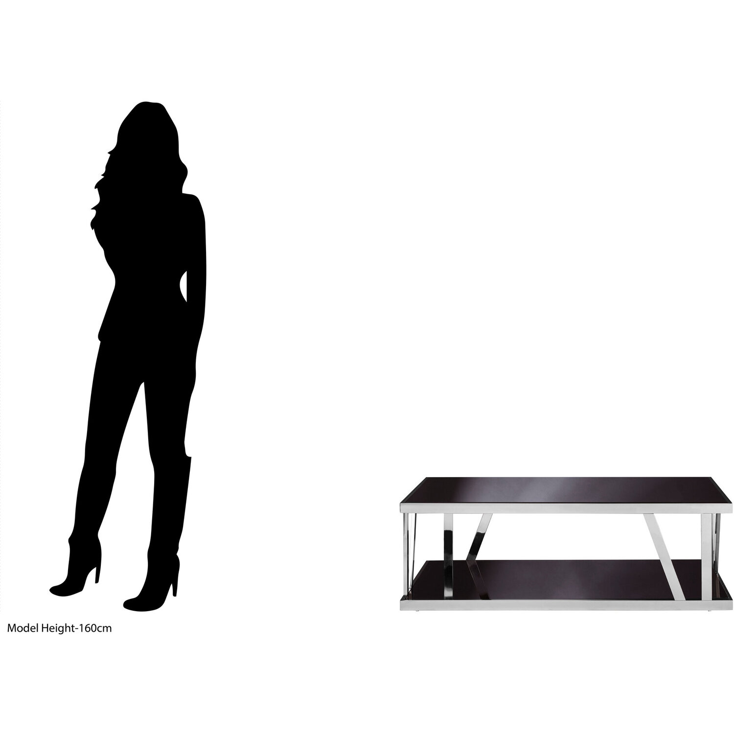 Ackley Silver Coffee Table With Black Glass - Black