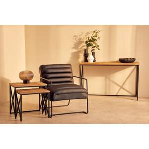 Kickford Parquet Fir Wood Set Of Two Nesting Tables