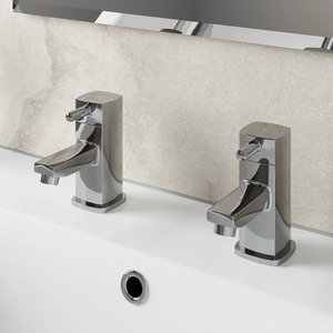 Modern Bathroom Basin Sink Pillar Tap Pair Square Chrome Lever Handles Cloakroom